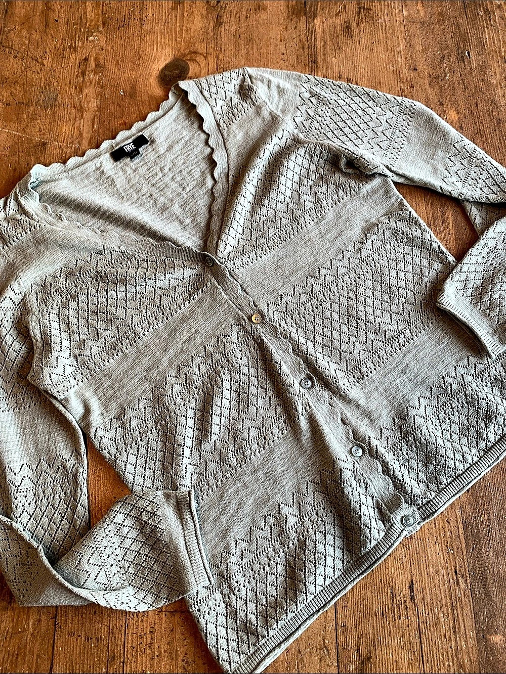 FRYE Geometric Cotton Cardigan in Sage Green Size Medium